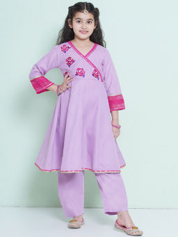 BITIYA BY BHAMA - Girls Ethnic Purple Floral Kurta and Pant