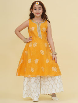 BITIYA BY BHAMA - Girls Ethnic Yellow Floral Kurta and Sharara