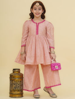 BITIYA BY BHAMA - Girls Ethnic Peach Woven Kurta and Palazzo