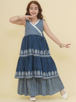 BITIYA BY BHAMA - Girls Ethnic Blue Stripes Kurta and Sharara