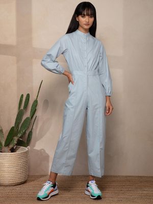 Twenty Dresses by Nykaa Fashion Blue Solid Mandarin Neck Jumpsuit