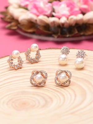 Buy Zaveri Pearls Combo of 3 Cubic Zirconia & Pearls Contemporary