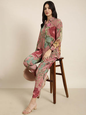 Women's Pink Printed Top With Palazzo Co-Ords