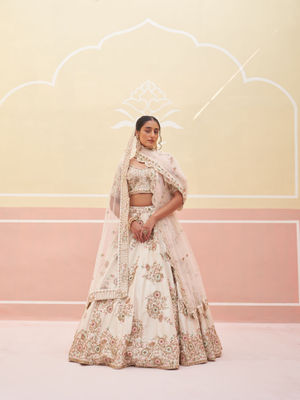 ANGAD SINGH Ivory Raw Silk Lehnga with Blouse & Dupatta (Set of 3)