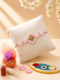 ADIVA - Pink Floral Pearl Designer Rakhi Gift Set