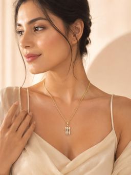 AANURA - 18K Gold Plated Crystal Grid Pendant Necklace