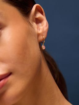 Accessorize London - Women'S 14K Gold-Plated Rose Quartz Drop Hoop Earrings