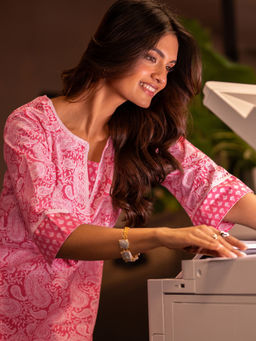 Libas - Pink Printed Cotton Straight Kurta Sets for Women