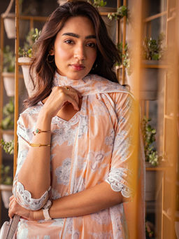 Libas - Peach Floral Printed Kurta with Pant & Dupatta (Set of 3)