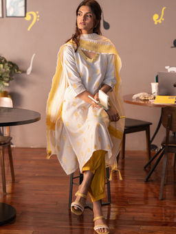 Libas - Womens Woven Yellow Kurta With Salwar Pant And Dupatta (Set of 3)