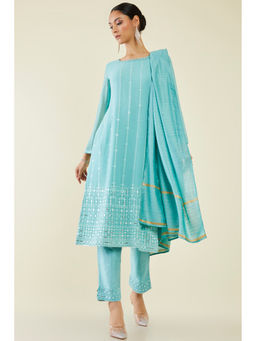 Soch - Women Blue Georgette Embroidered Suit (Set of 3)
