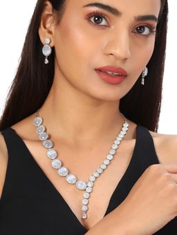 Voylla - American Diamond CZ Silver Plated Pearl Necklace Round Cut White Stone (Set of 3)