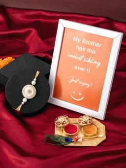 PANASH - White Beaded and Stone-Studded Rakhi Gift Set