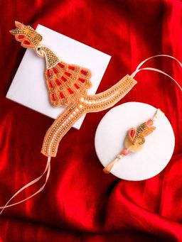 PANASH - Red Beaded and Stone Studded Rakhi Gift Set