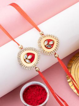 PANASH - Red Kundan Studded Rakhi Gift Set