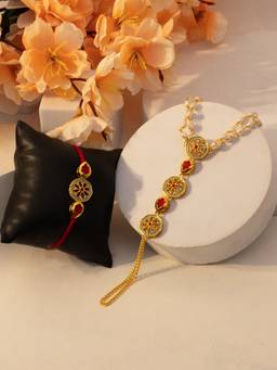 PANASH - Multi-Color Stones Studded and Beaded Rakhi Gift Set