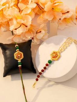 PANASH - Multi-Color Kundan Stones Studded and Beads Rakhi Gift Set