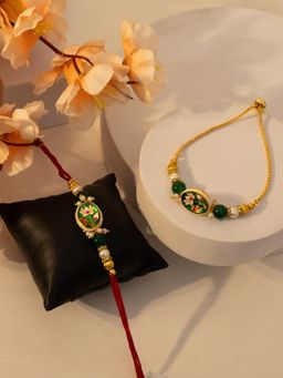 PANASH - Multi-Color Kundan Stones Studded and Beads Floral Rakhi Gift Set