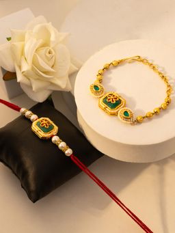 PANASH - Multi-Color Stones Studded and Beads Floral Rakhi Gift Set