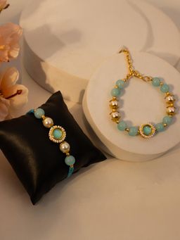 PANASH - Blue Stones Studded and Beads Rakhi Gift Set