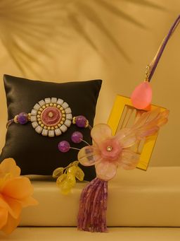 PANASH - Purple Floral Stones Studded Rakhi Gift Set