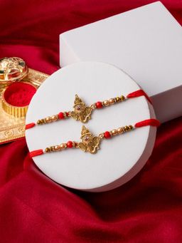 PANASH - Gold Plated Lord Ganesha Beaded Rakhi Gift Set