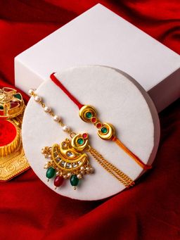 PANASH - Multi-Color Traditional Kundan Work Rakhi Gift Set