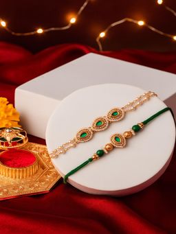 PANASH - Green Beaded and Stone Studded Rakhi Gift Set