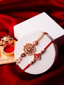 PANASH - Red Beaded and Stone Studded Rakhi Gift Set
