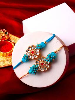 PANASH - Blue Kundan Beaded and Stone Studded Rakhi Gift Set