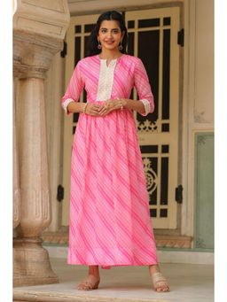 Scakhi - Pink Georgette Leheriya Gathered Maxi Dress