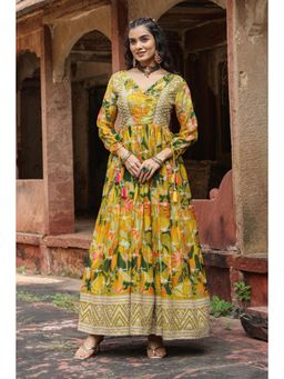 Scakhi - Green Organza Printed Gown