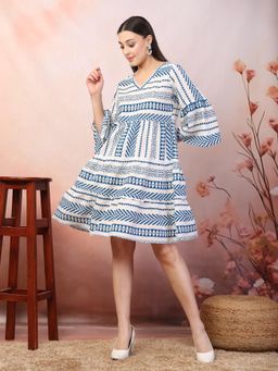 Stylum - Women's Printed Blue Rayon Tiered Mini Dress