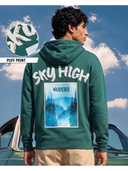 Bewakoof - Mens Forest Biome Green Escape Graphic Printed Oversized Hoodie