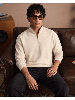 Bewakoof - Mens Beige Oversized Zipper Sweatshirt