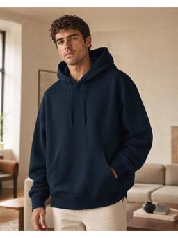 Nobero - Navy Blue Solid Oversized Hoodie