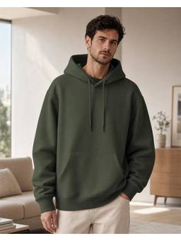 Nobero - Olive Solid Oversized Hoodie