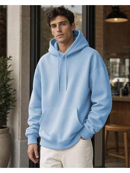 Nobero - Light Blue Solid Oversized Hoodie