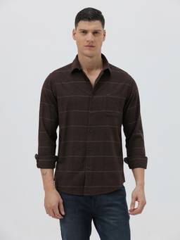 Crocodile - Mens Brown Checks Cotton Casual Wear Shirt