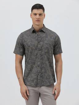 Crocodile - Mens Grey Printed Cotton Casual Wear Shirt