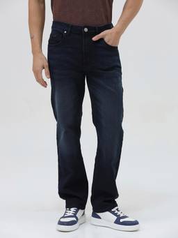 Crocodile - Mens Navy Blue Solid Cotton Blend Casual Wear Jeans