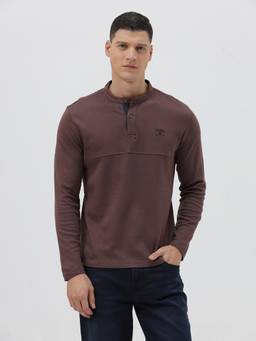 Crocodile - Mens Brown Cut and Sew Cotton T-Shirt