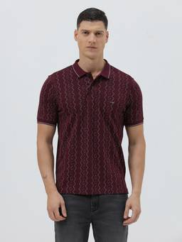 Crocodile - Mens Burgundy Printed Cotton Casual Wear Polo T-Shirt