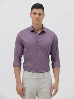 Crocodile - Mens Purple Solid Cotton Blend Casual Wear Shirt