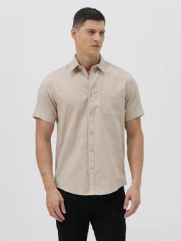 Crocodile - Mens Beige Solid Cotton Casual Wear Shirt