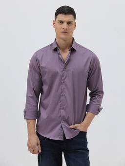 Crocodile - Mens Purple Solid Cotton Casual Wear Shirt