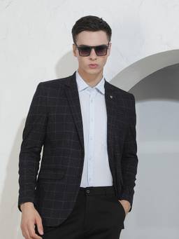 CRIMSOUNE CLUB - Mens Black Checks Notched Lapel Blazer