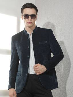 CRIMSOUNE CLUB - Mens Navy Blue Mandarin Neck Blazer