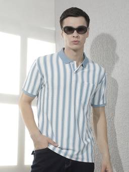 CRIMSOUNE CLUB - Mens Blue Vertical Stripes Polo T-Shirt