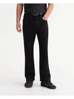 Rare Rabbit - Boot Black Mens Bootcut Black Solid Cotton Blend Jeans